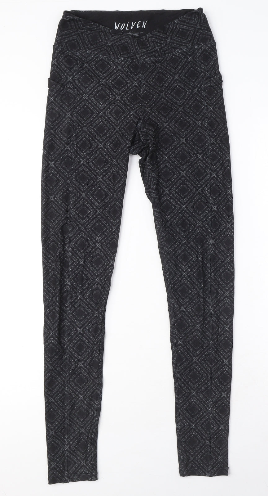WOLVEN Womens Black Geometric Polyester Carrot Leggings Size S L29 in - Pockets