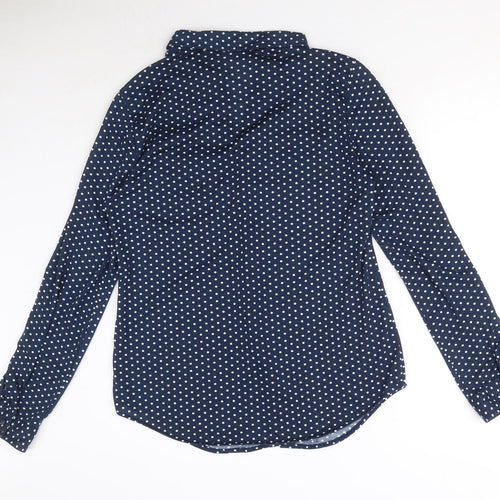 Passport Womens Blue Polka Dot Polyester Basic Button-Up Size L Collared