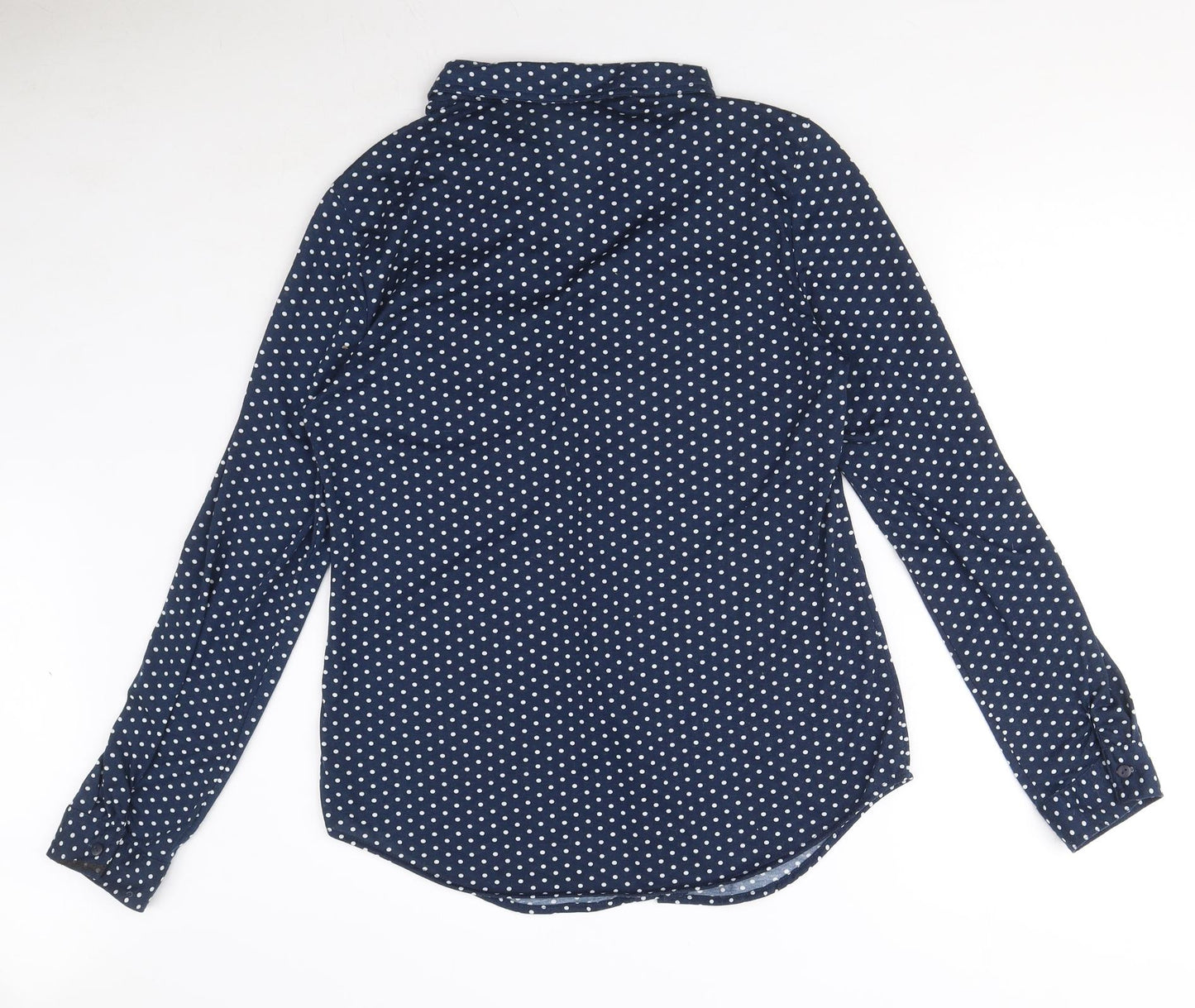 Passport Womens Blue Polka Dot Polyester Basic Button-Up Size L Collared