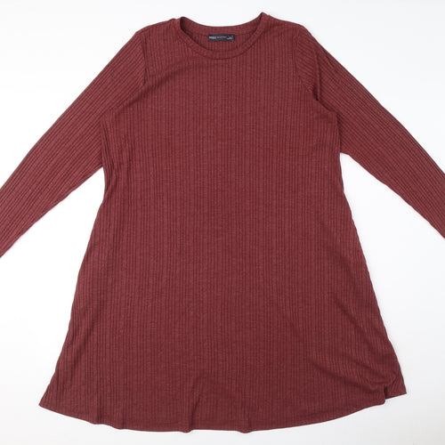 Marks and Spencer Womens Red Polyester A-Line Size 18 Round Neck Pullover - Ribbed, Pockets