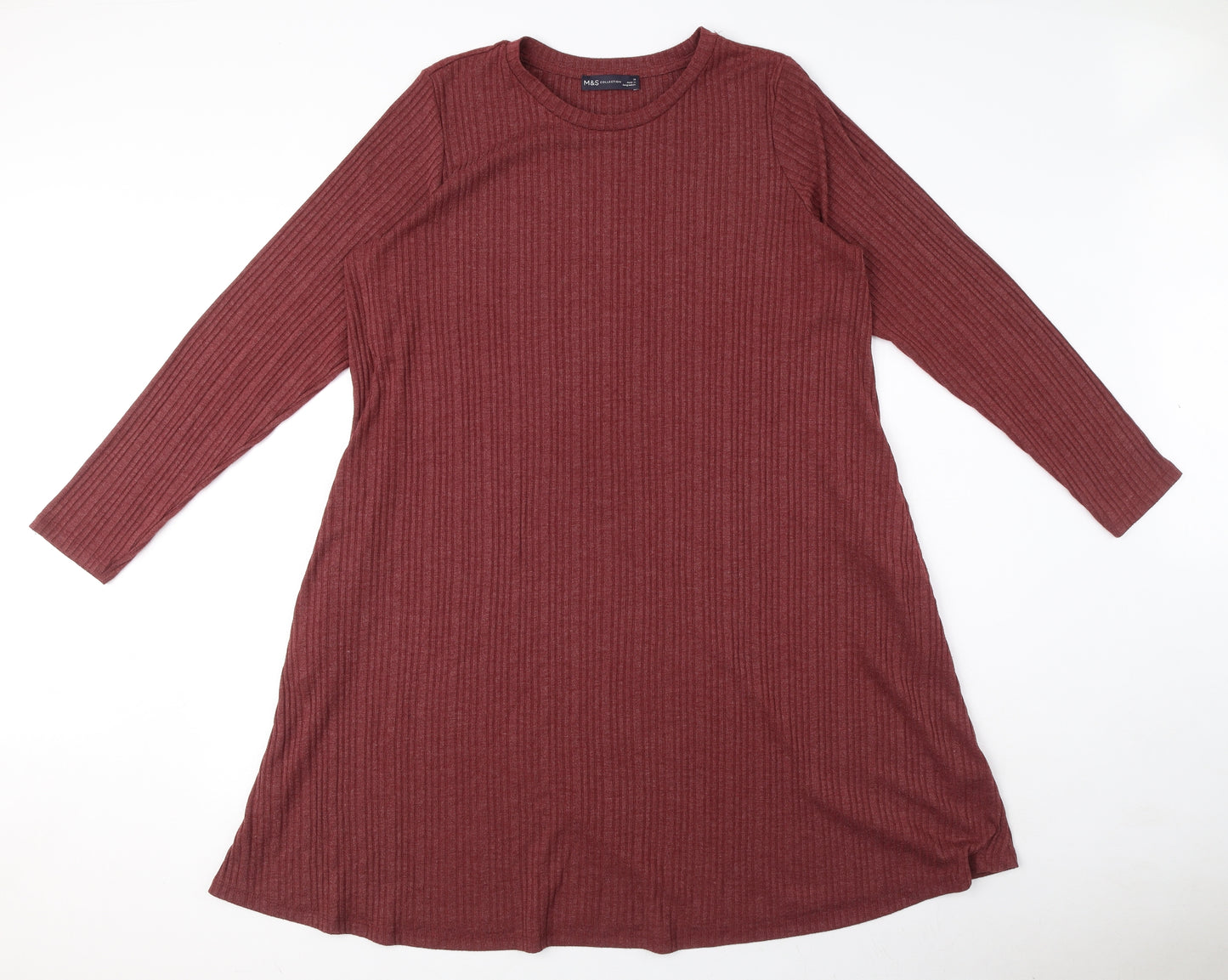 Marks and Spencer Womens Red Polyester A-Line Size 18 Round Neck Pullover - Ribbed, Pockets