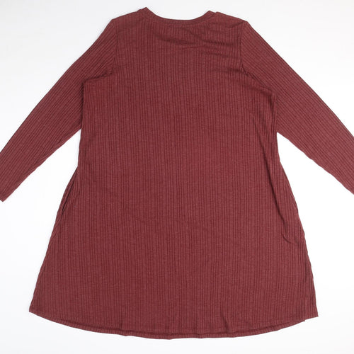 Marks and Spencer Womens Red Polyester A-Line Size 18 Round Neck Pullover - Ribbed, Pockets