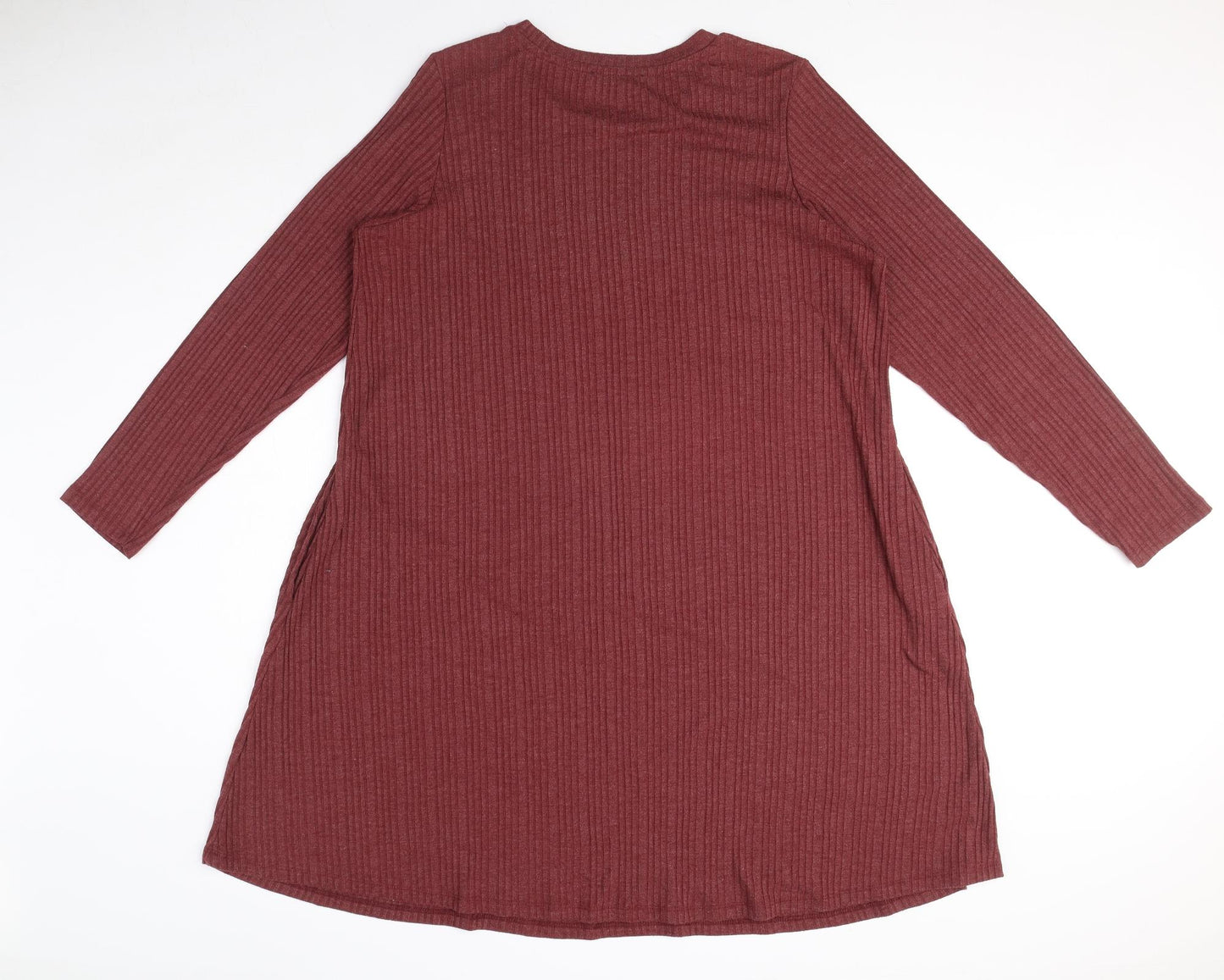 Marks and Spencer Womens Red Polyester A-Line Size 18 Round Neck Pullover - Ribbed, Pockets