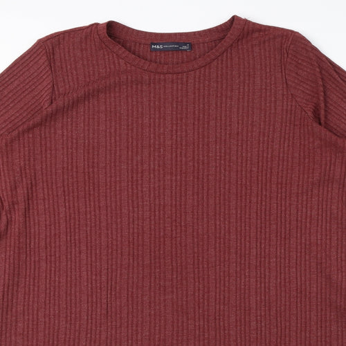 Marks and Spencer Womens Red Polyester A-Line Size 18 Round Neck Pullover - Ribbed, Pockets