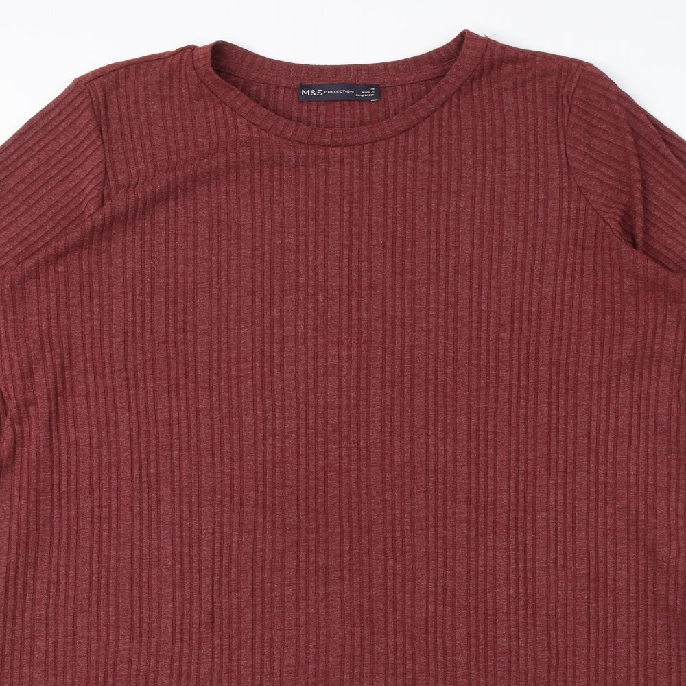 Marks and Spencer Womens Red Polyester A-Line Size 18 Round Neck Pullover - Ribbed, Pockets