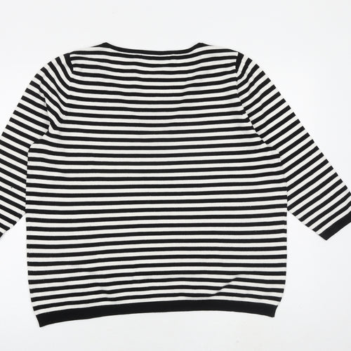 Marks and Spencer Womens Black V-Neck Striped Viscose Pullover Jumper Size 18