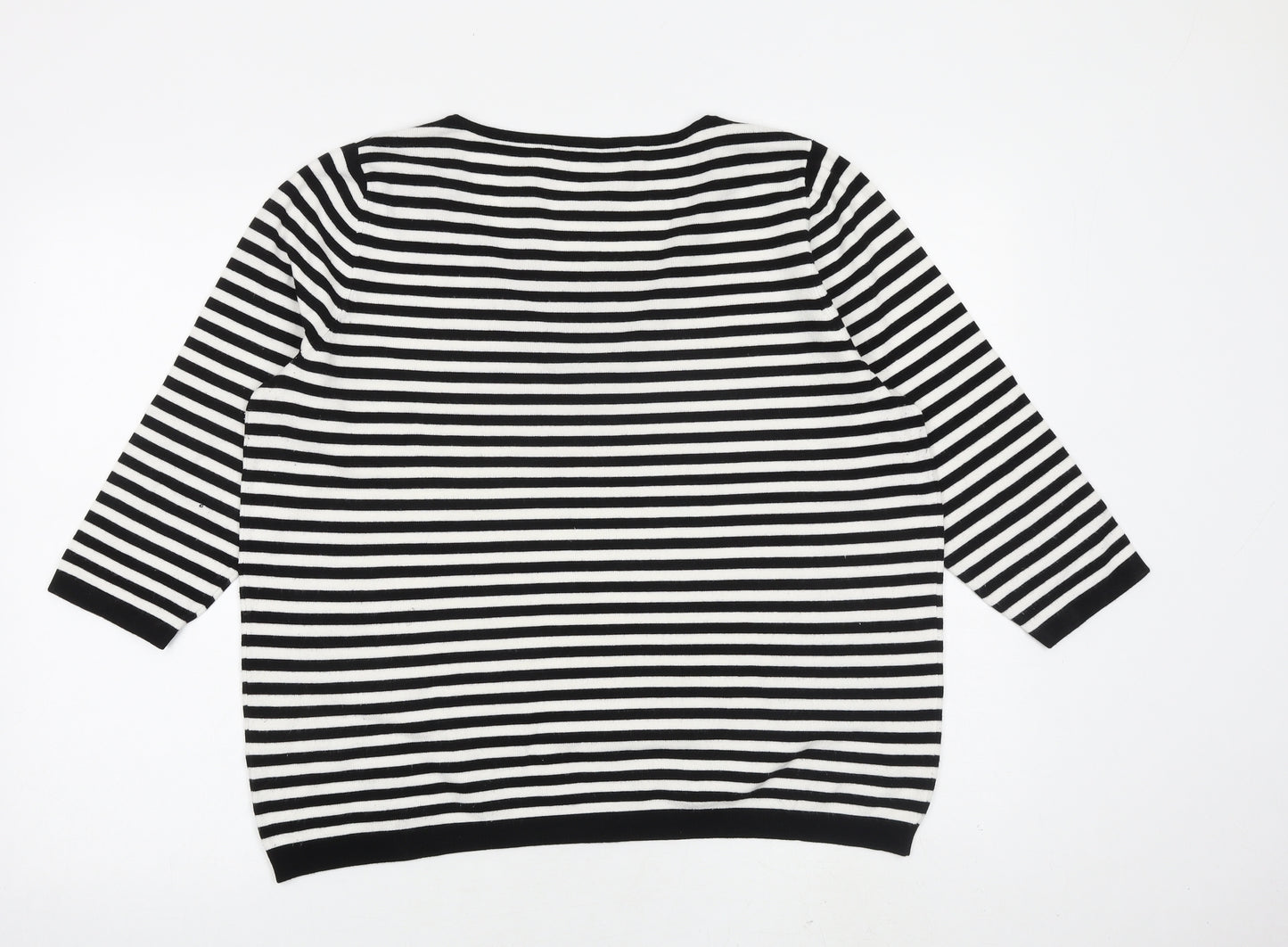 Marks and Spencer Womens Black V-Neck Striped Viscose Pullover Jumper Size 18