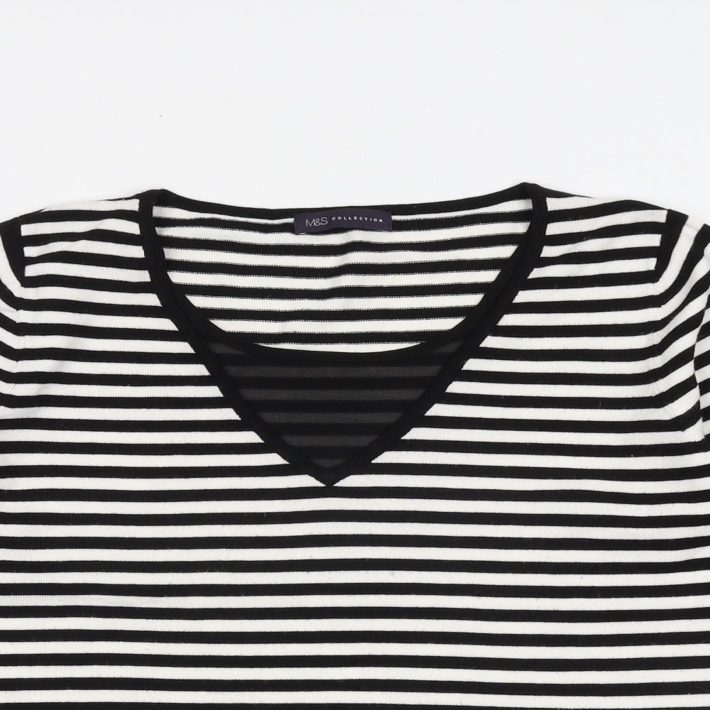 Marks and Spencer Womens Black V-Neck Striped Viscose Pullover Jumper Size 18