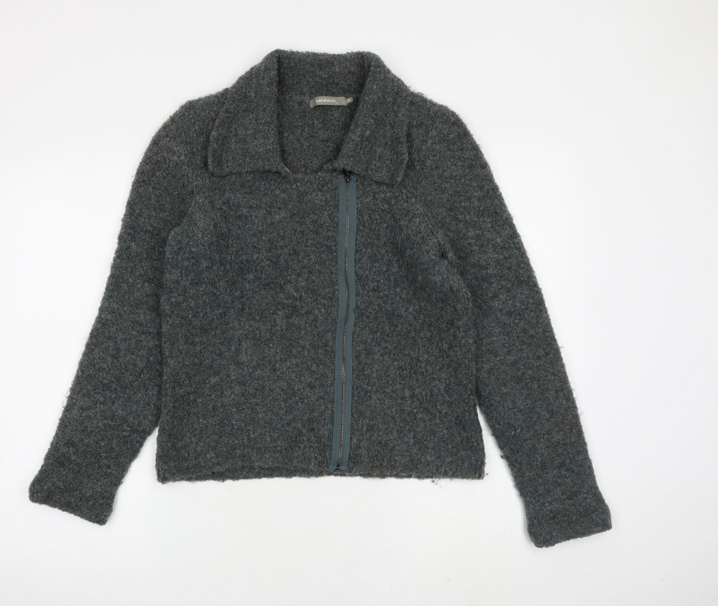 Sandwich Womens Green Collared Wool Full Zip Jumper Size XL