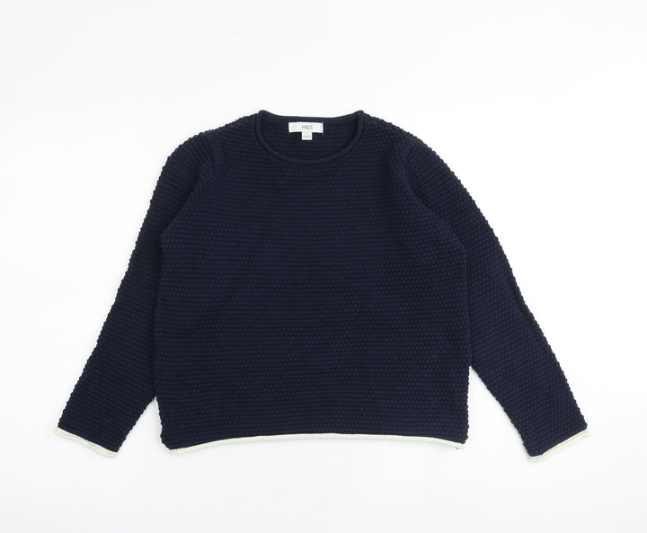 Marks and Spencer Womens Blue Round Neck Cotton Pullover Jumper Size S