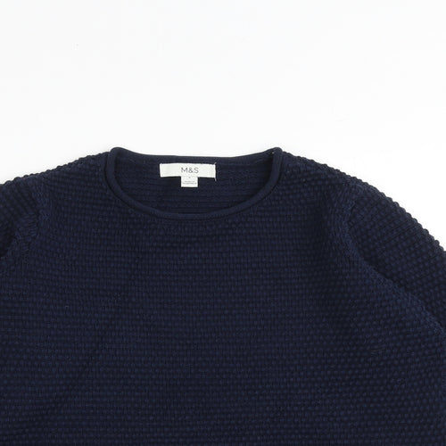 Marks and Spencer Womens Blue Round Neck Cotton Pullover Jumper Size S