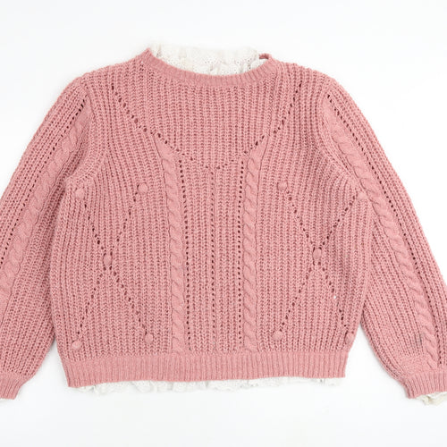Falmer Heritage Womens Pink Round Neck Polyester Pullover Jumper Size 18