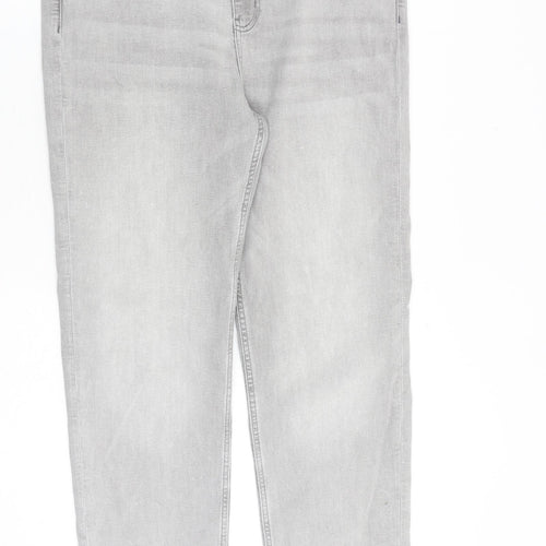 Marks and Spencer Womens Grey Cotton Straight Jeans Size 16 L30 in Regular Zip