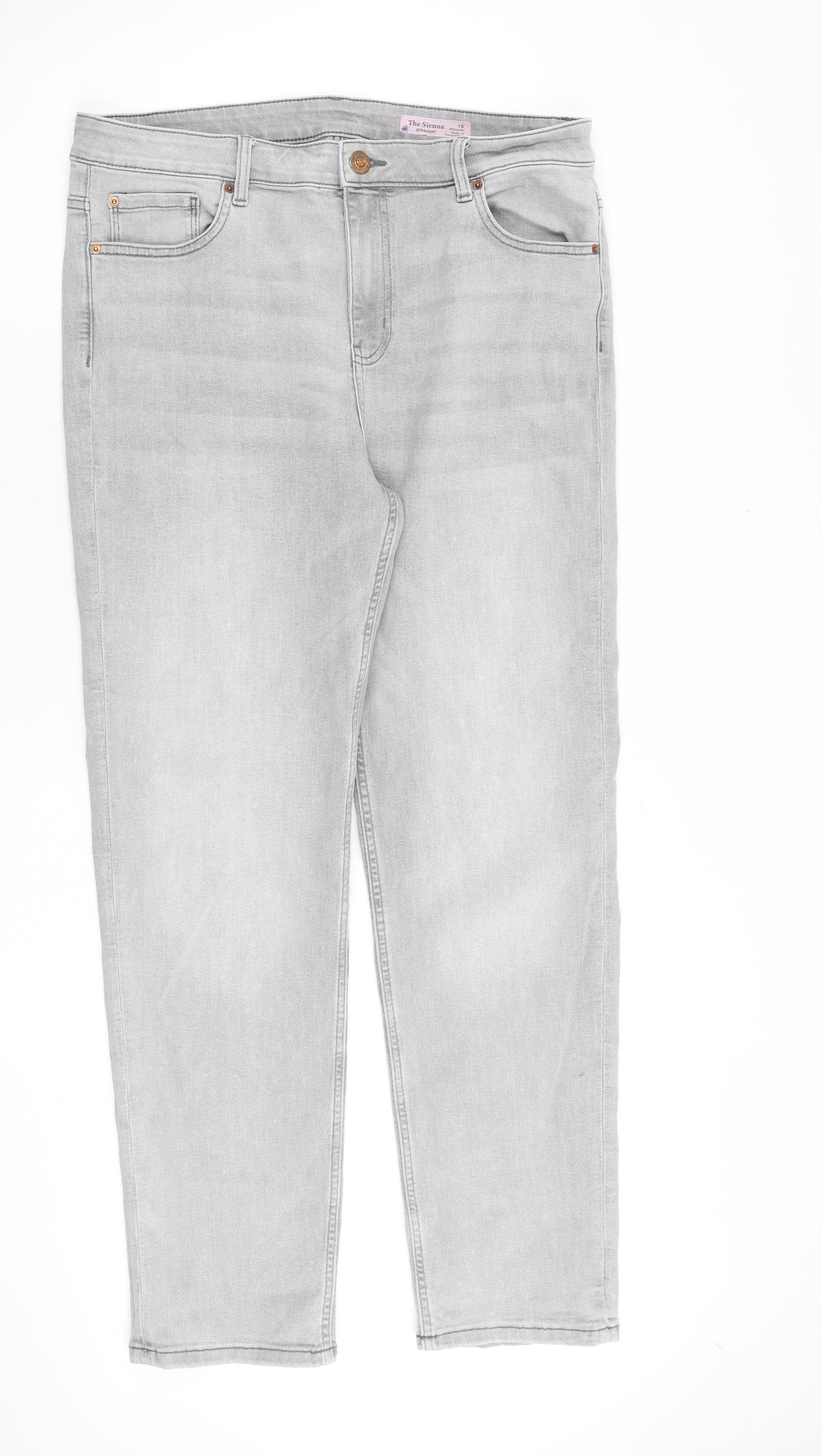 Marks and Spencer Womens Grey Cotton Straight Jeans Size 16 L30 in Regular Zip