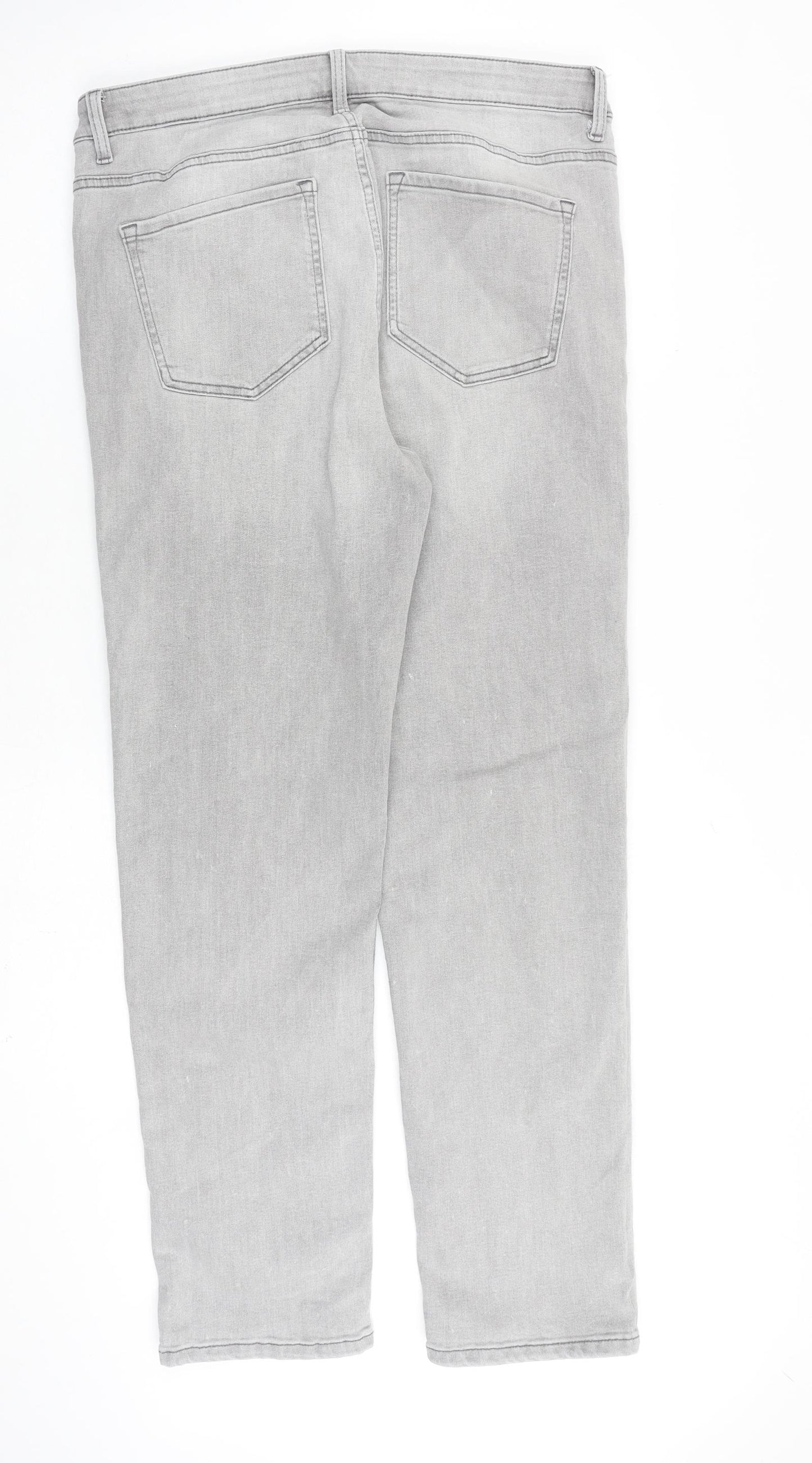 Marks and Spencer Womens Grey Cotton Straight Jeans Size 16 L30 in Regular Zip