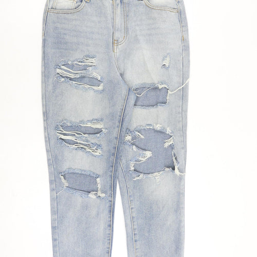 PRETTYLITTLETHING Womens Blue Cotton Straight Jeans Size 10 L28 in Regular Zip