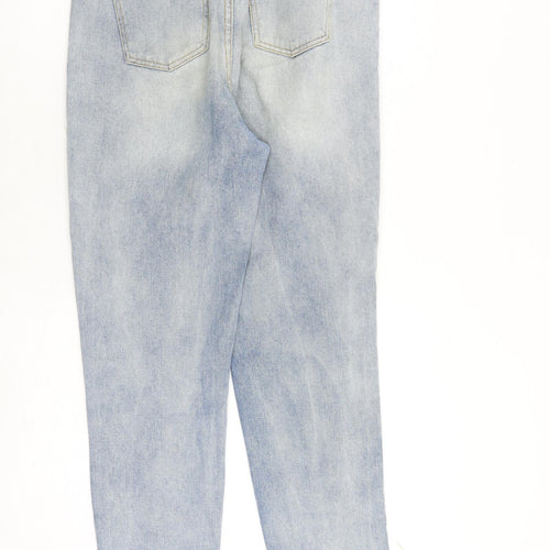 PRETTYLITTLETHING Womens Blue Cotton Straight Jeans Size 10 L28 in Regular Zip