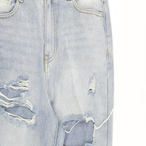 PRETTYLITTLETHING Womens Blue Cotton Straight Jeans Size 10 L28 in Regular Zip