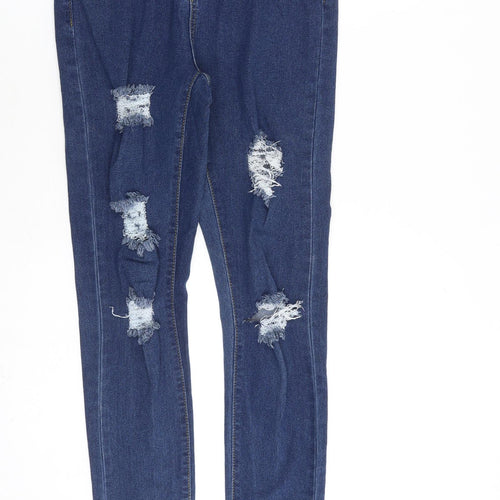 Boohoo Womens Blue Cotton Straight Jeans Size 6 L30 in Regular Zip