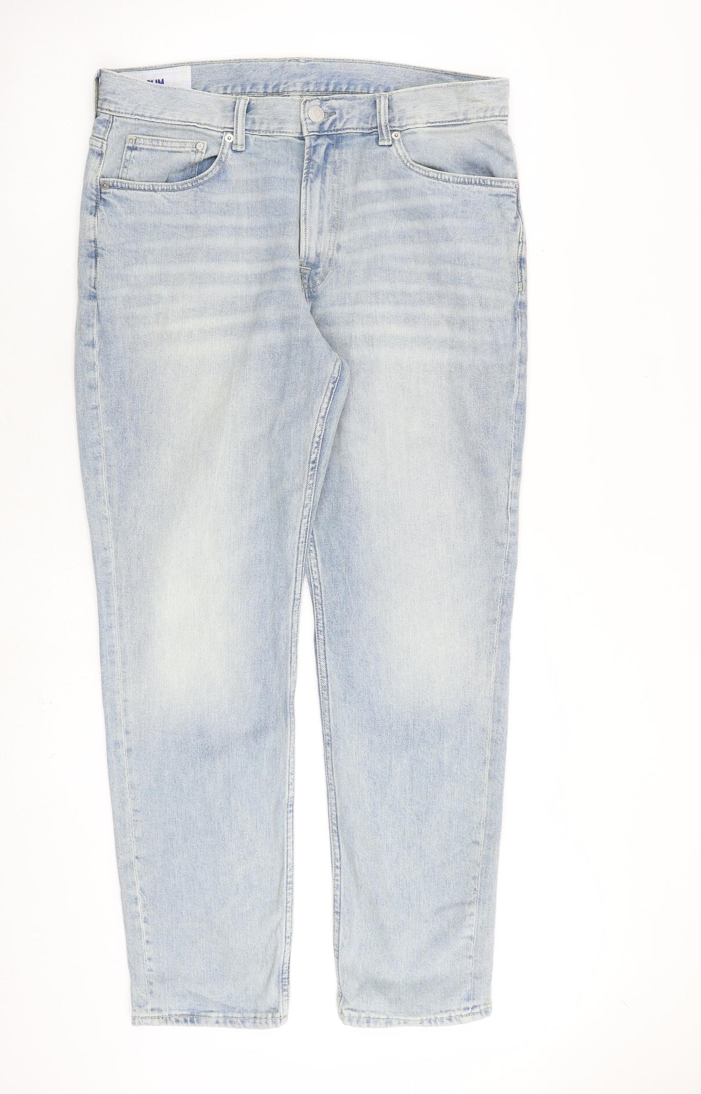 H&M Mens Blue Cotton Straight Jeans Size 36 in L32 in Regular Zip