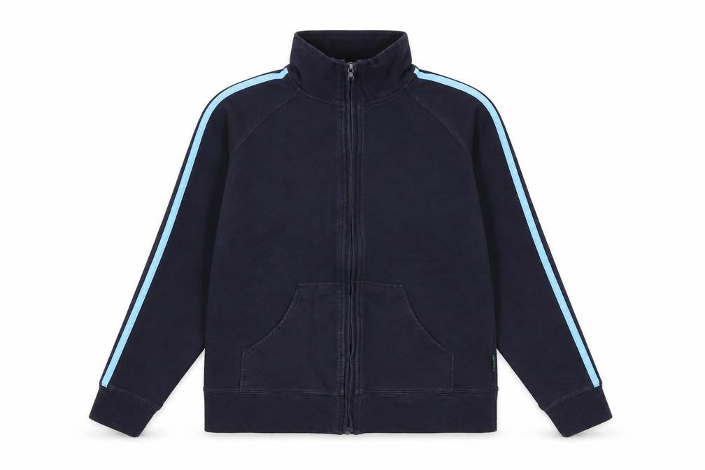 Front view of Olympus women’s blue jacket, size UK 12, zip