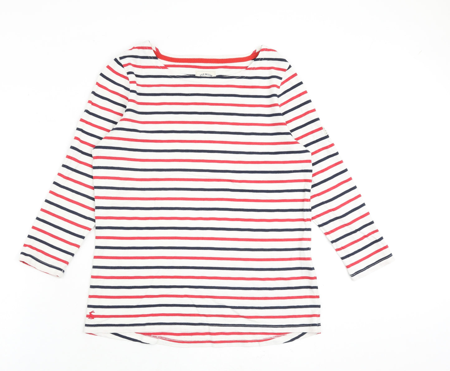 Joules Womens White Striped 100% Cotton Basic T-Shirt Size 14 Round Neck
