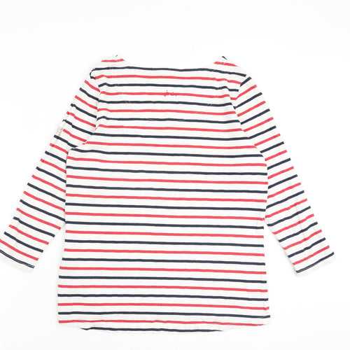 Joules Womens White Striped 100% Cotton Basic T-Shirt Size 14 Round Neck