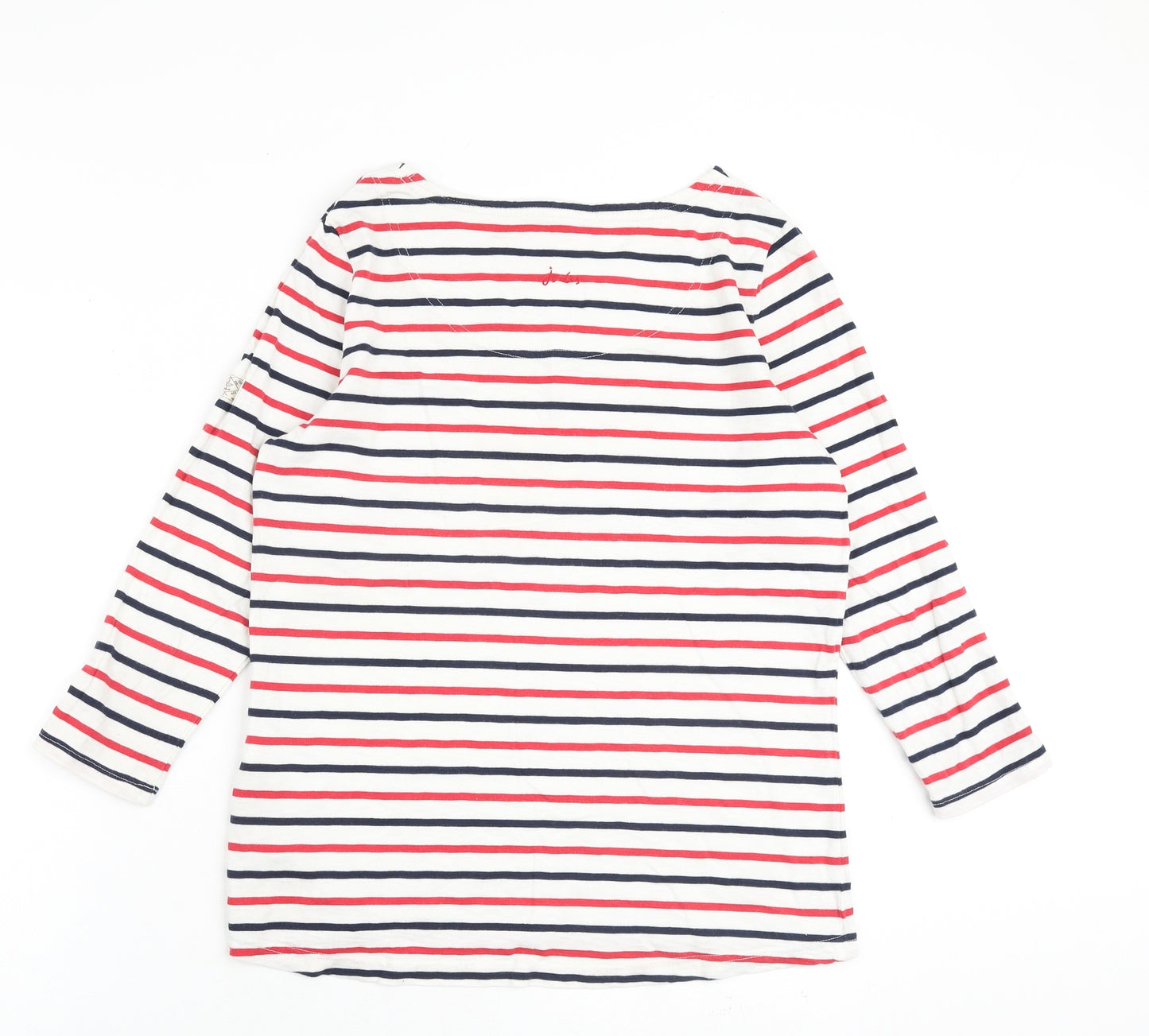 Joules Womens White Striped 100% Cotton Basic T-Shirt Size 14 Round Neck