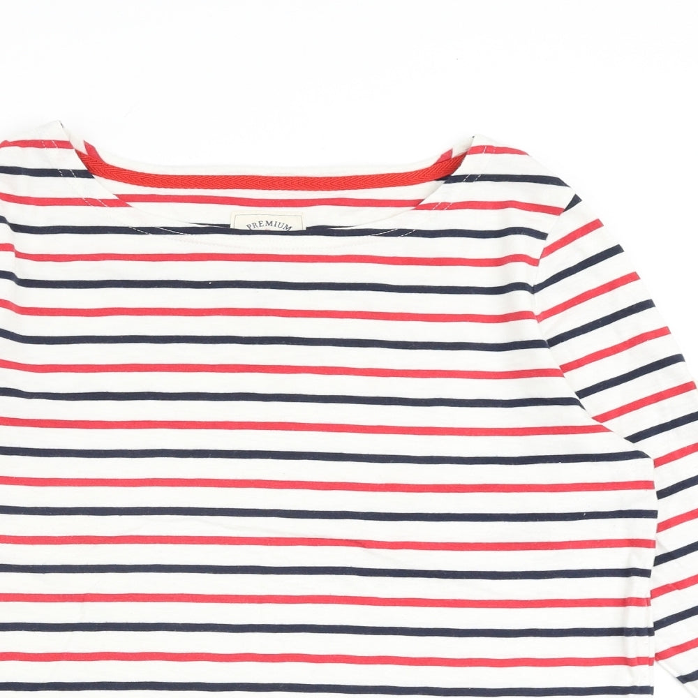 Joules Womens White Striped 100% Cotton Basic T-Shirt Size 14 Round Neck
