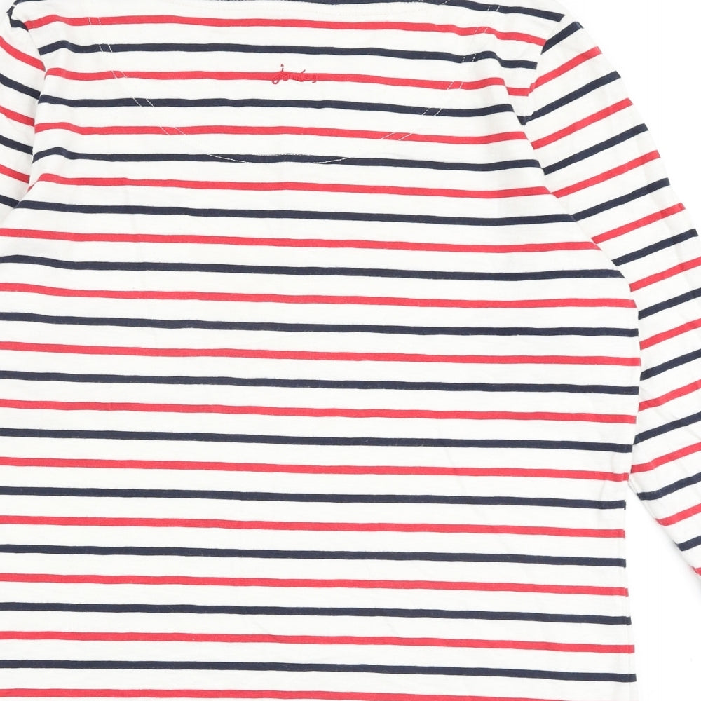 Joules Womens White Striped 100% Cotton Basic T-Shirt Size 14 Round Neck