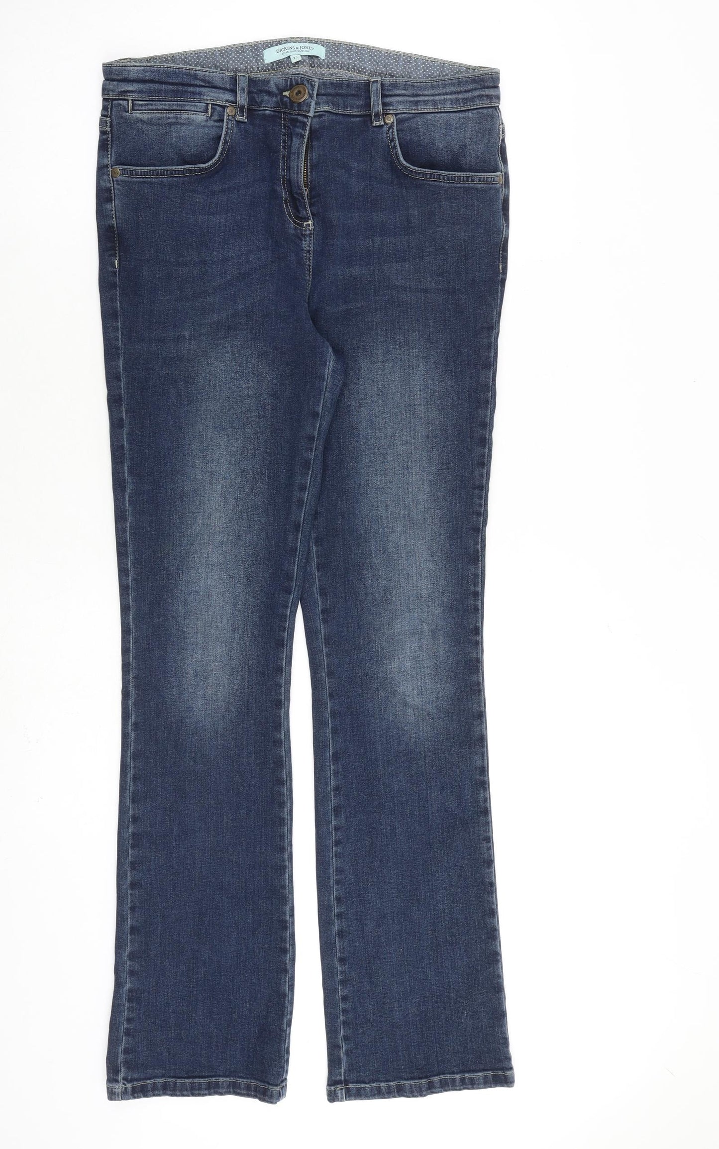 Dickins & Jones Womens Blue Cotton Straight Jeans Size 12 L32 in Regular Zip