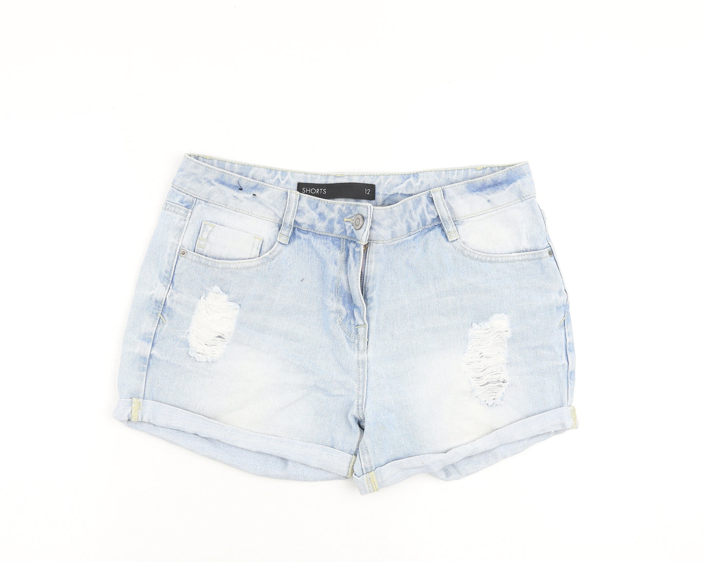 NEXT Womens Blue 100% Cotton Boyfriend Shorts Size 12 L3 in Regular Zip