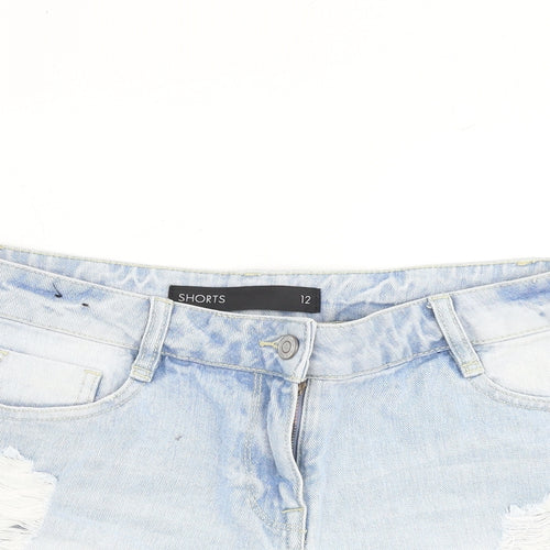 NEXT Womens Blue 100% Cotton Boyfriend Shorts Size 12 L3 in Regular Zip