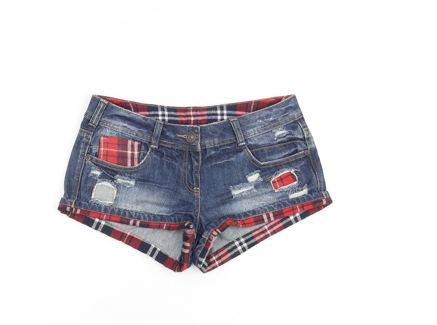 Denim & Co. Womens Blue Cotton Hot Pants Shorts Size 8 Regular Zip