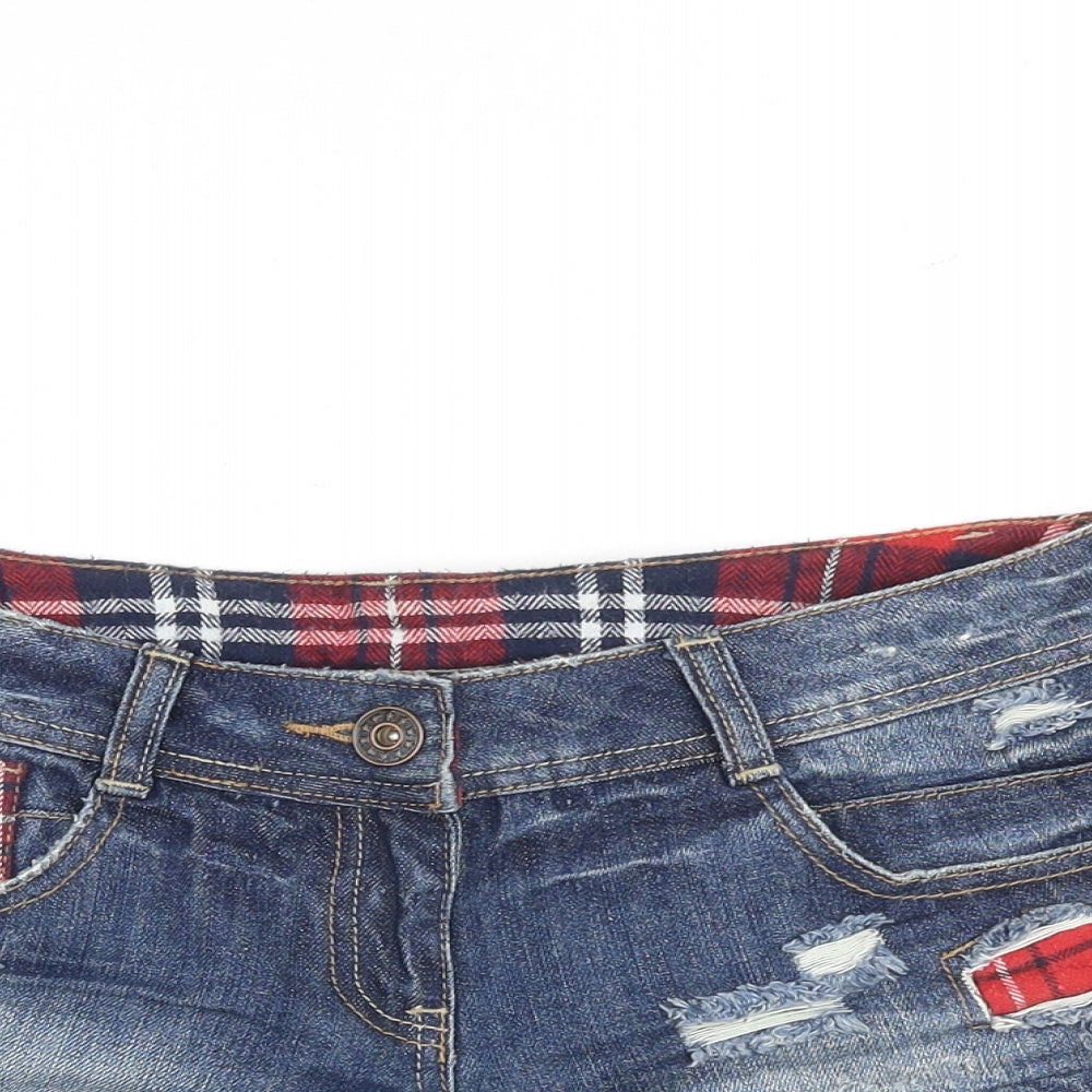 Denim & Co. Womens Blue Cotton Hot Pants Shorts Size 8 Regular Zip