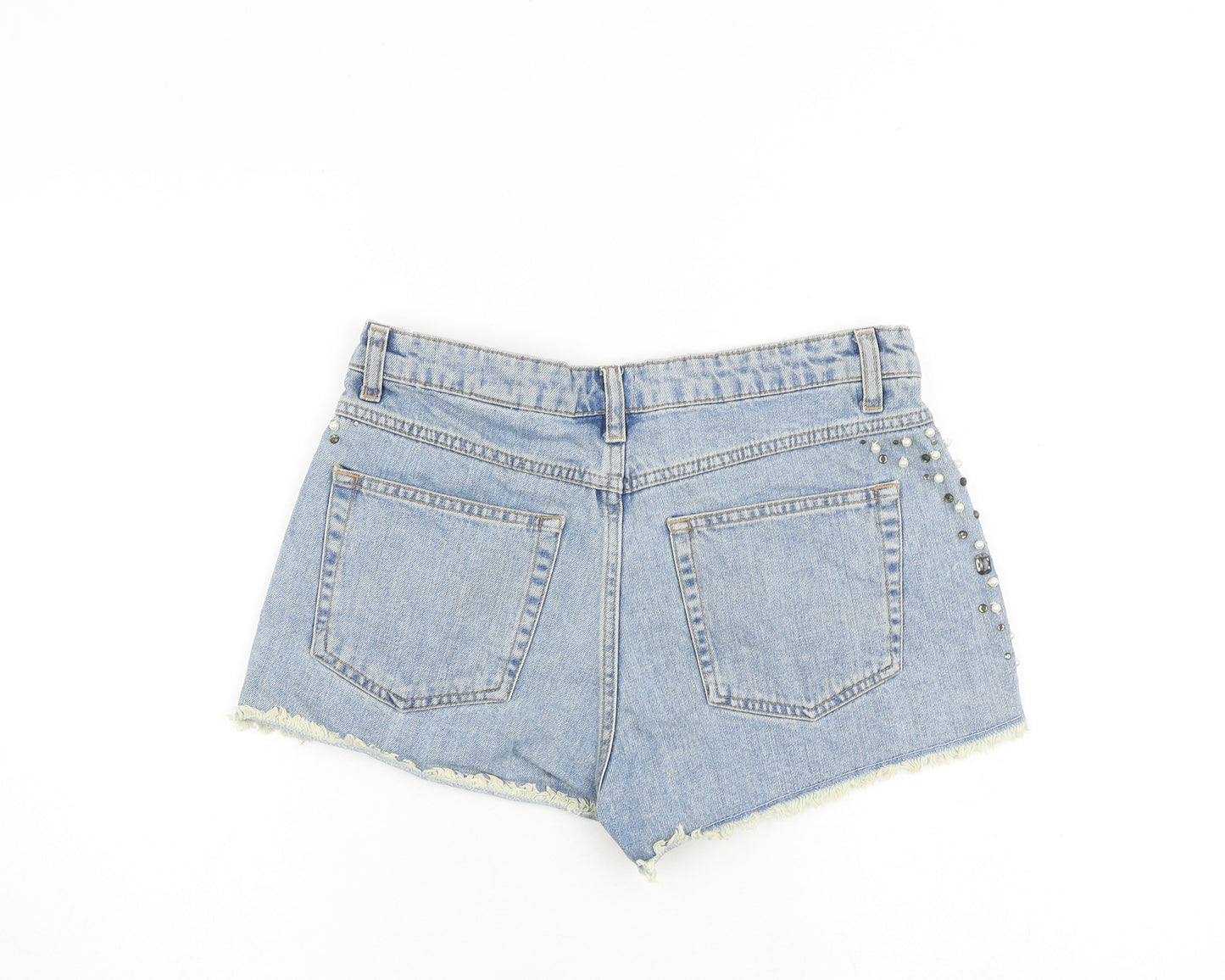 H&M Womens Blue 100% Cotton Cut-Off Shorts Size 10 Regular Zip