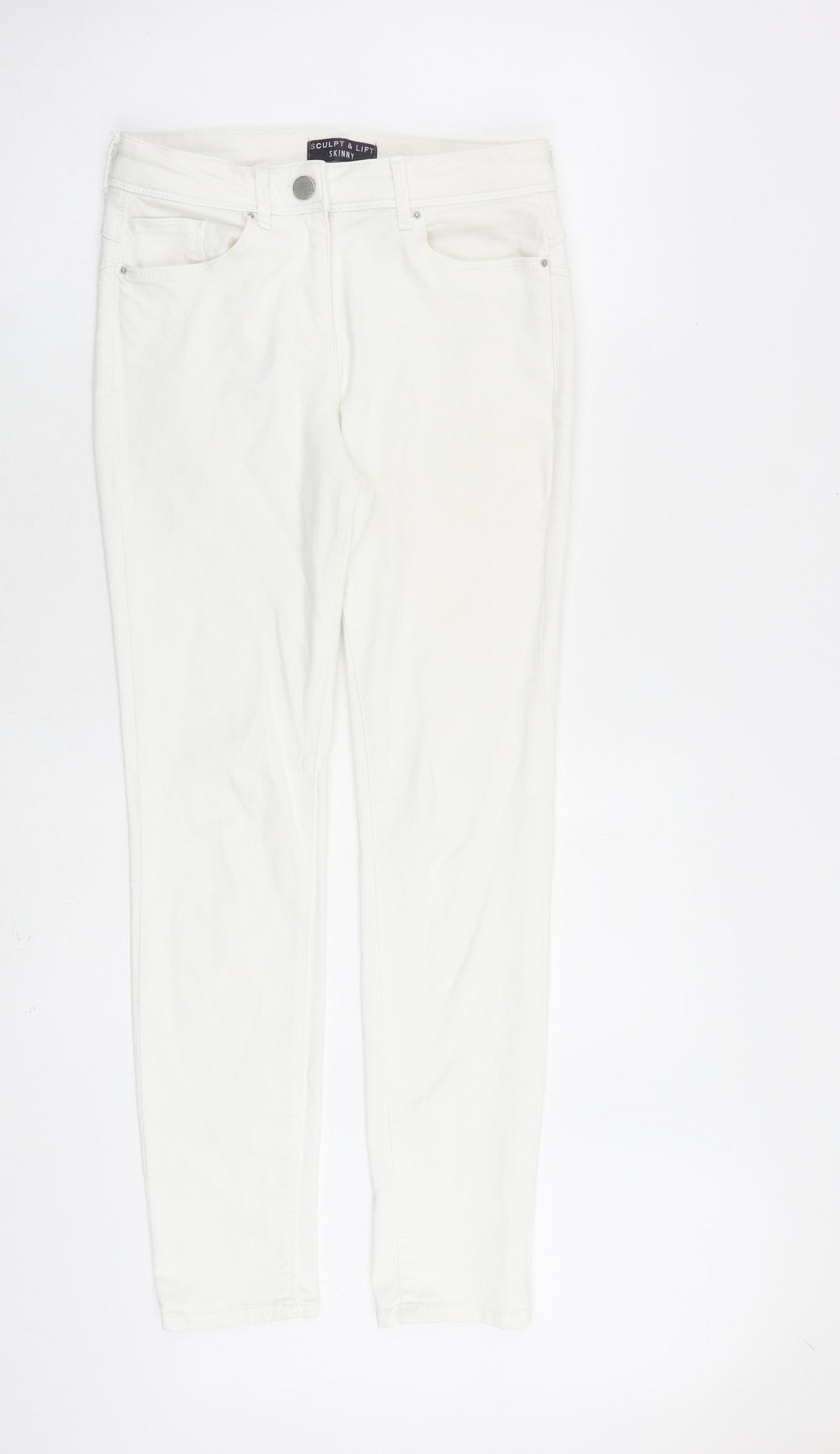 Marks and Spencer Womens White Cotton Skinny Jeans Size 10 L30 in Regular Zip