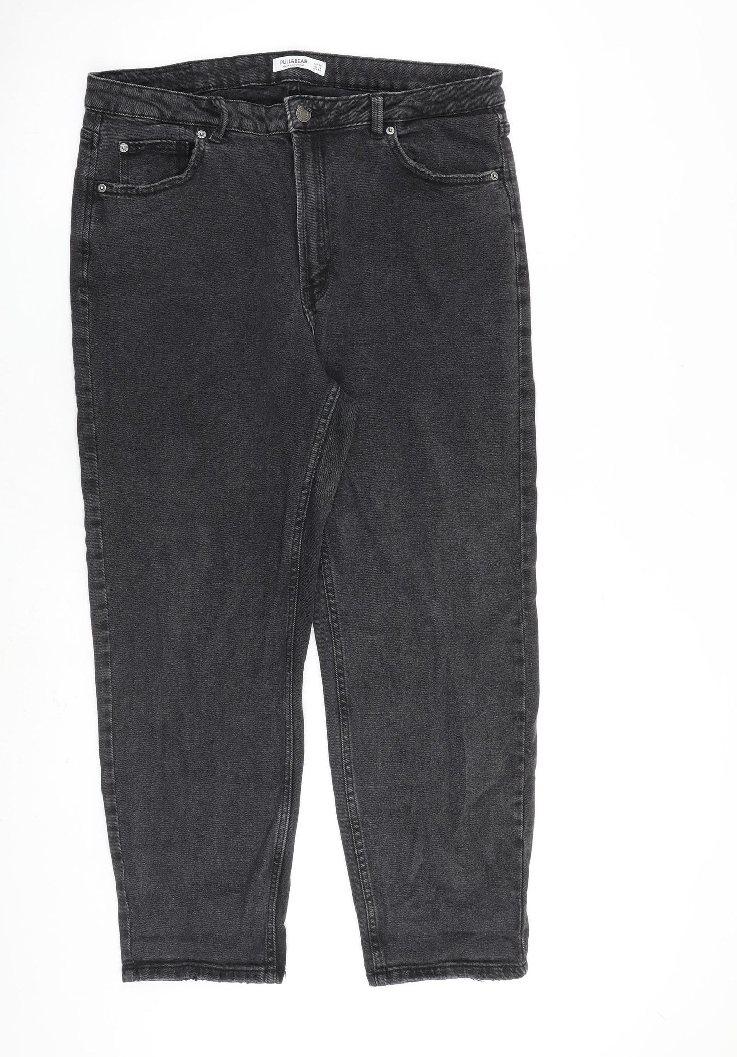 Pull&Bear Womens Grey Cotton Mom Jeans Size 18 L27 in Regular Zip