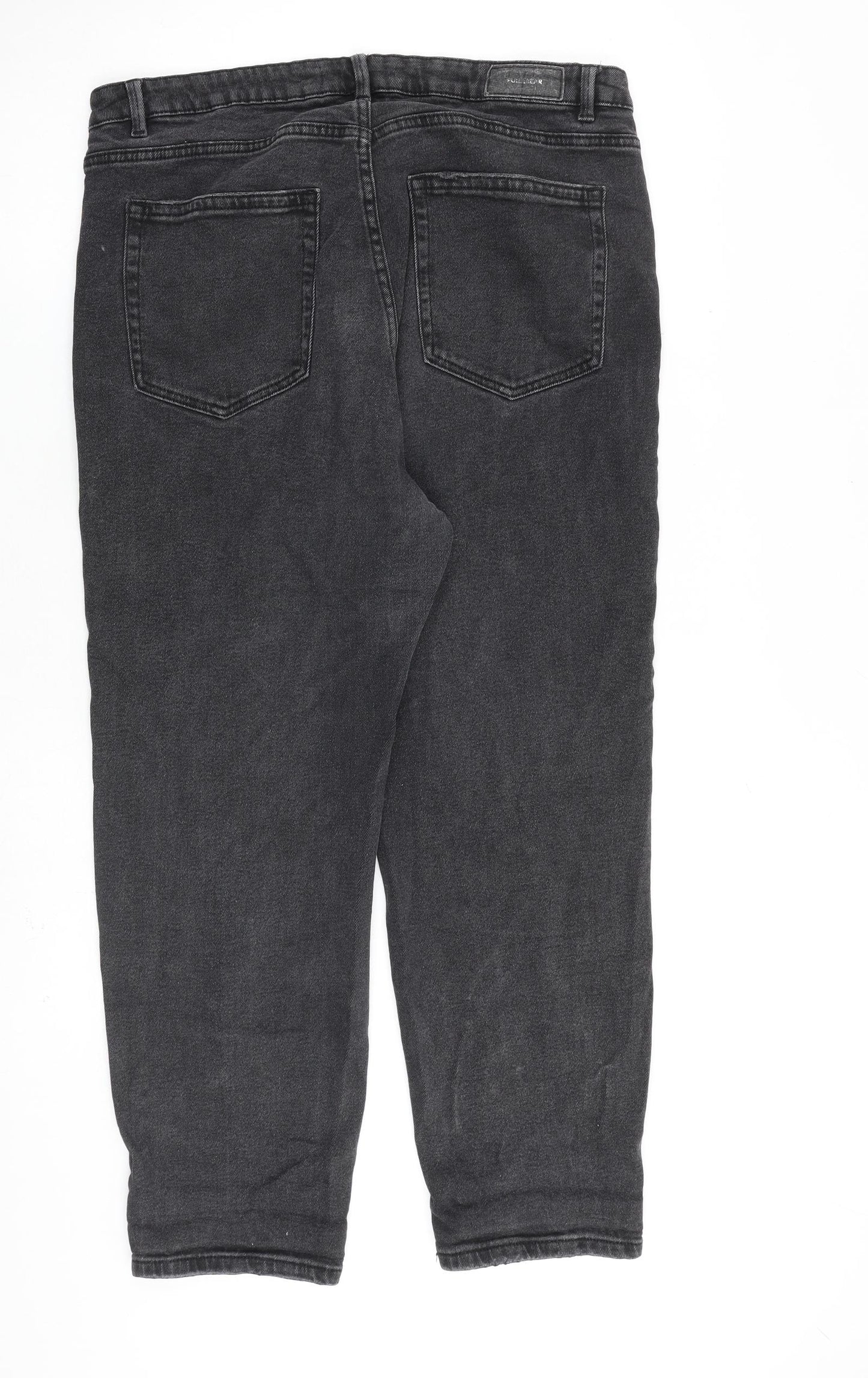 Pull&Bear Womens Grey Cotton Mom Jeans Size 18 L27 in Regular Zip