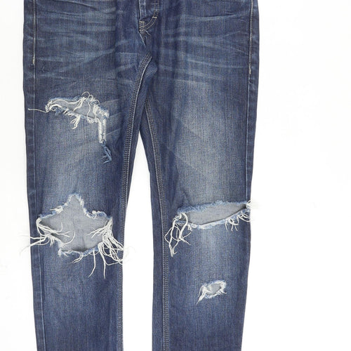 Topman Mens Blue Cotton Skinny Jeans Size 32 in L30 in Regular Zip