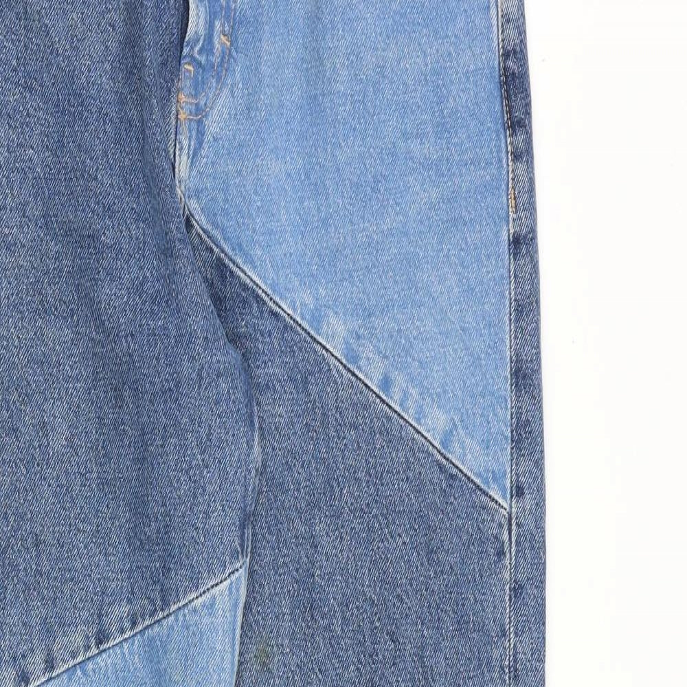 Pull&Bear Womens Blue Geometric Cotton Straight Jeans Size 10 L32 in Regular Zip