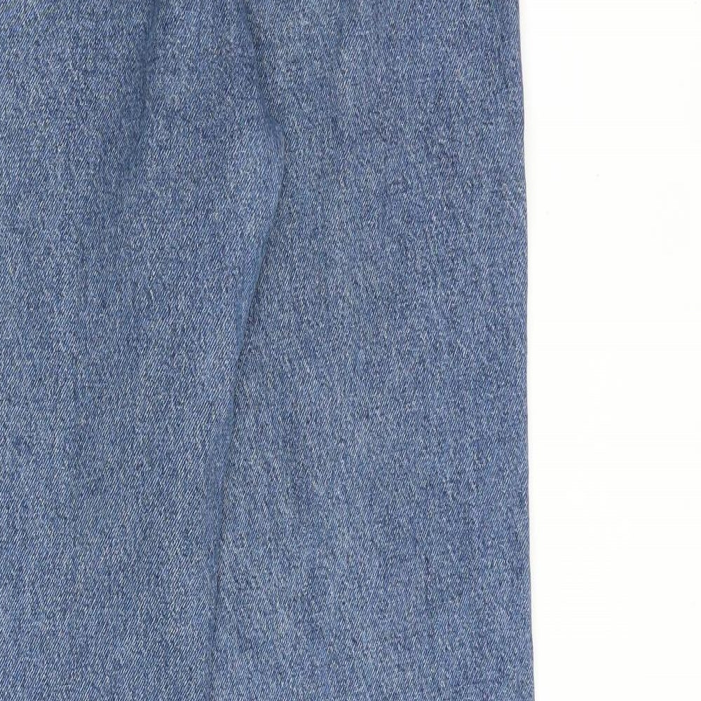 Pull&Bear Womens Blue Geometric Cotton Straight Jeans Size 10 L32 in Regular Zip