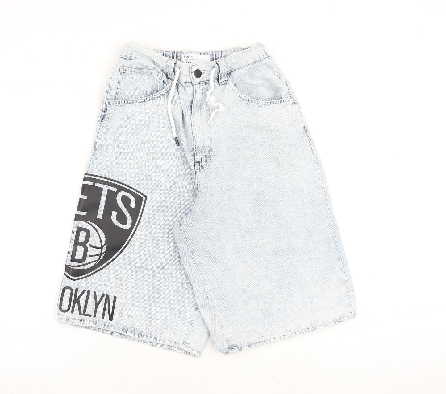 Bershka Mens Blue Cotton Bermuda Shorts Size S L14 in Regular Drawstring