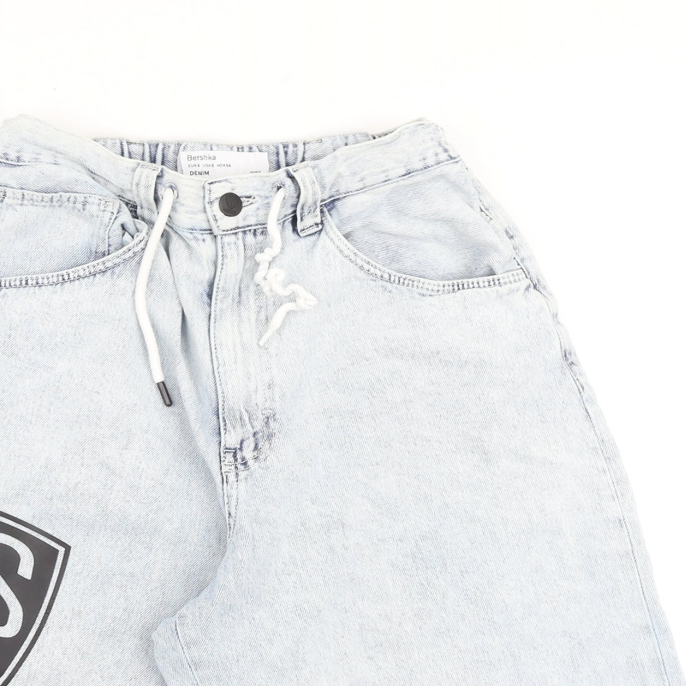 Bershka Mens Blue Cotton Bermuda Shorts Size S L14 in Regular Drawstring