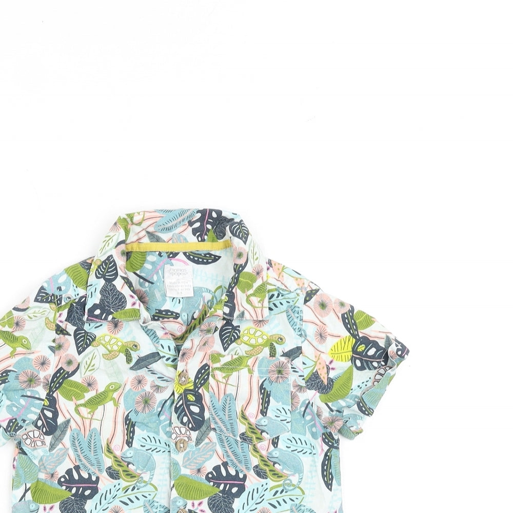 mamas & papas Boys Multicoloured Geometric 100% Cotton Basic Button-Up Size 3-4 Years Collared Button