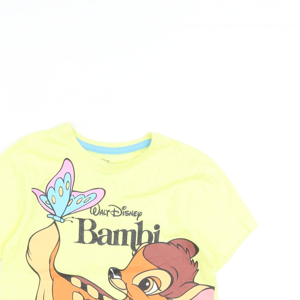Bambi Girls Yellow Cotton Basic T-Shirt Size 7-8 Years Round Neck Pullover