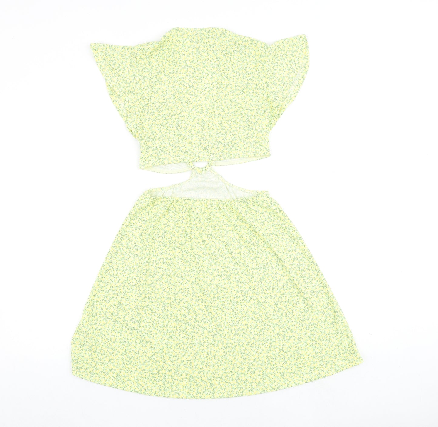 H&M Womens Yellow Floral Polyester A-Line Size XS Round Neck Pullover