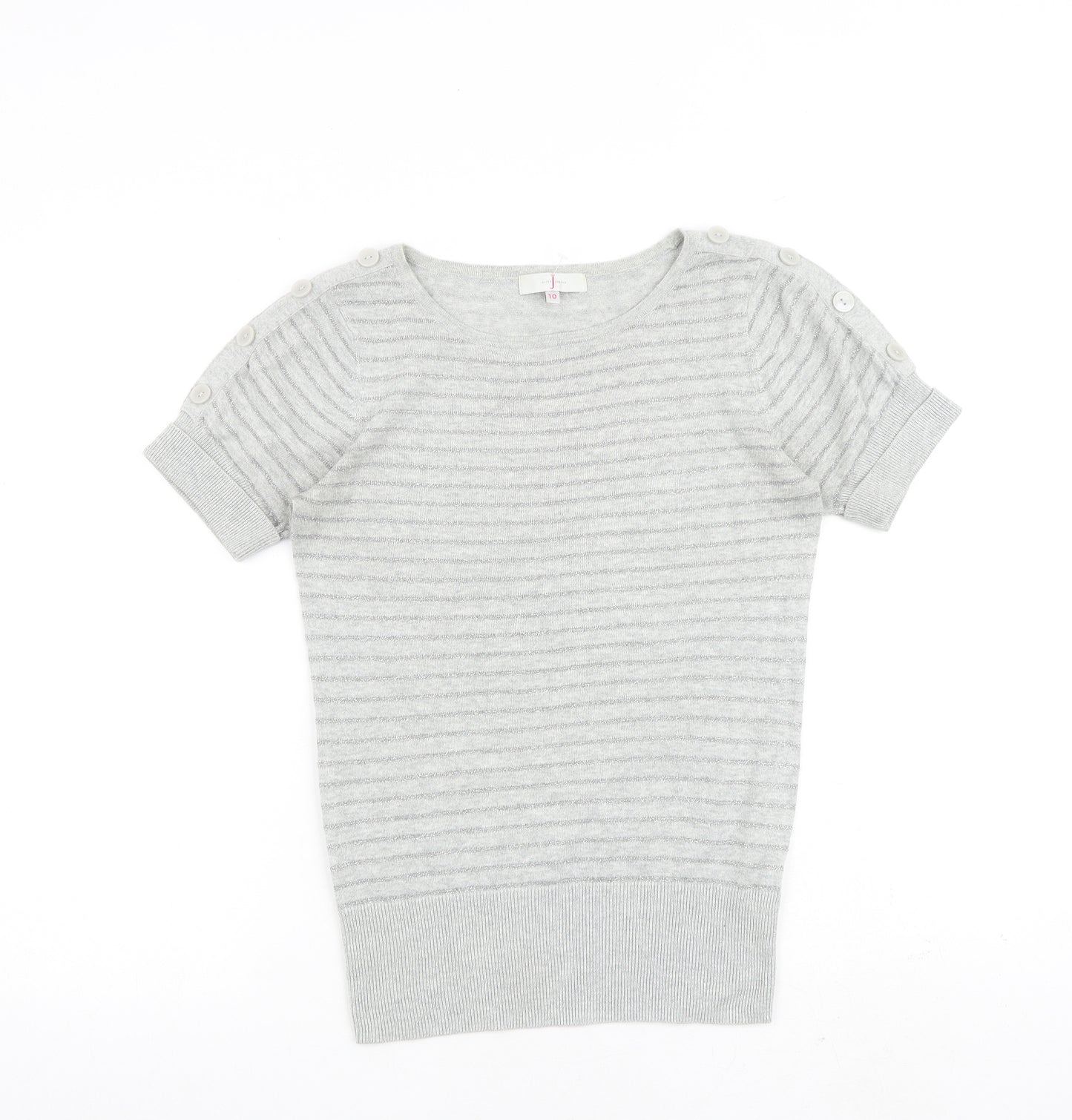 Jasper Conran Womens Grey Striped Cotton Basic T-Shirt Size 10 Round Neck