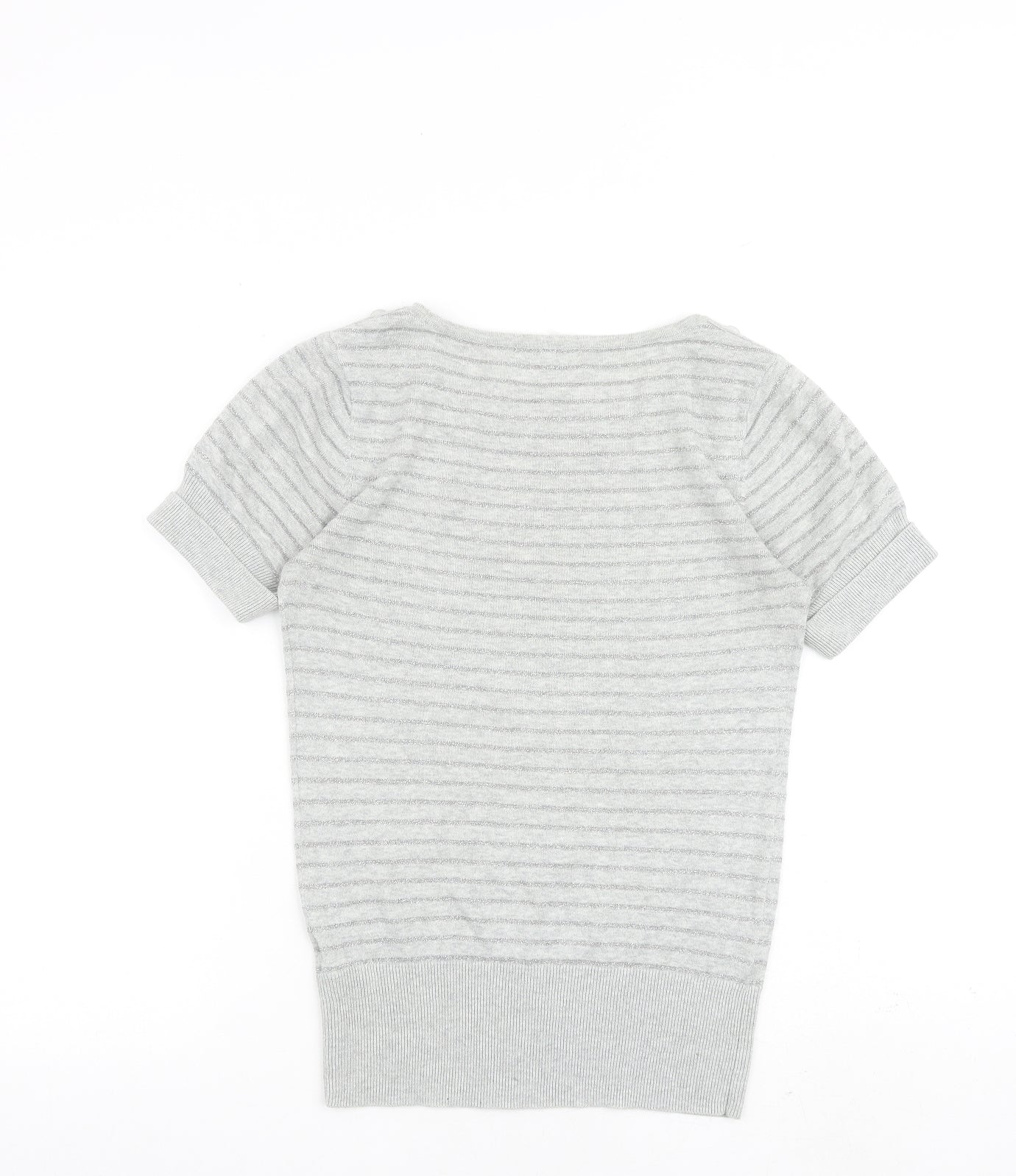 Jasper Conran Womens Grey Striped Cotton Basic T-Shirt Size 10 Round Neck