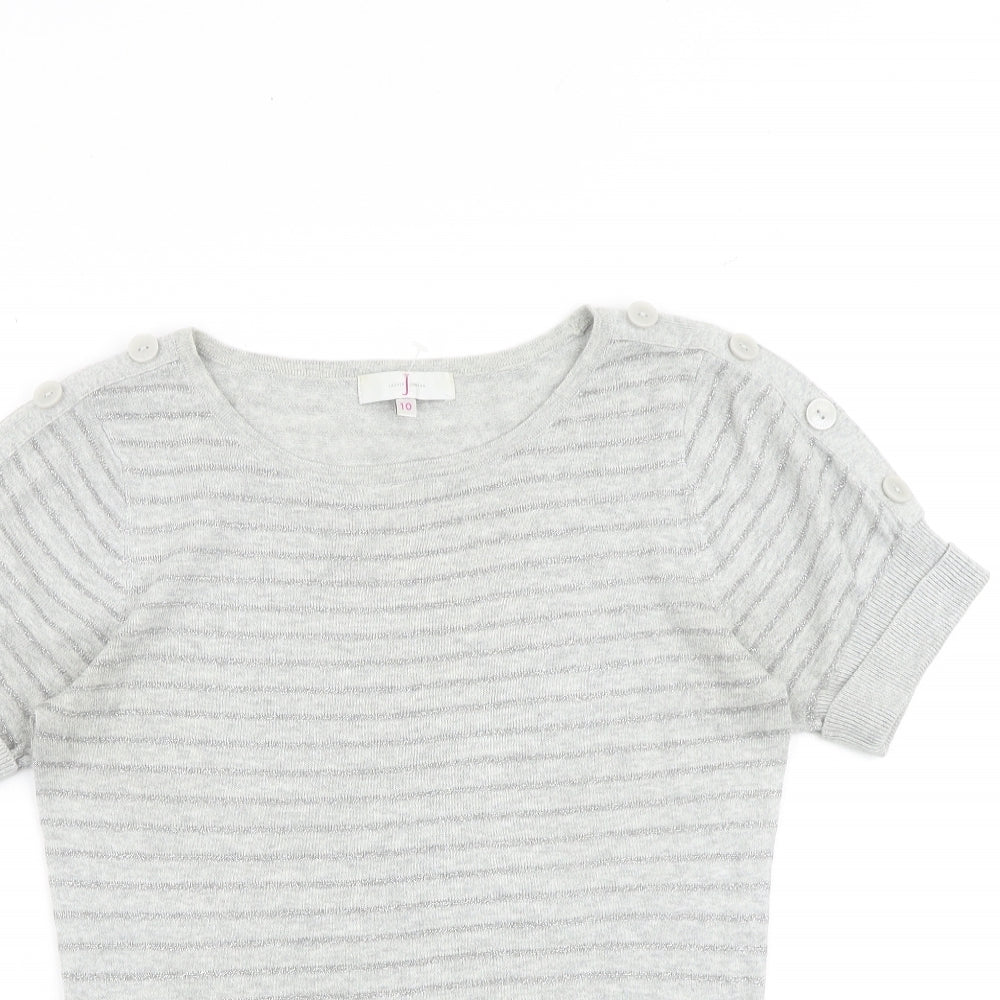Jasper Conran Womens Grey Striped Cotton Basic T-Shirt Size 10 Round Neck